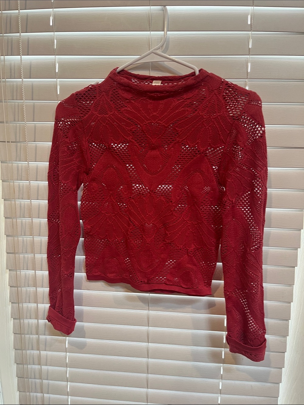 By Together Red Crochet Long-Sleeve Knit Top